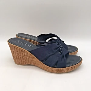 Italian Shoemakers Navy Blue Triple Strap Wedge Women's 7.5 Slip On Espadrille - Picture 1 of 10