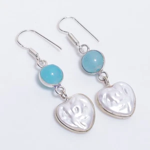 Pearl Chalcedony Gemstone Ethnic Handmade 925 Sterling Silver Earrings 2" t245 - Picture 1 of 5