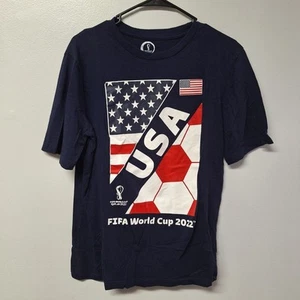 FIFA World Cup Soccer Tee Shirt USA 2022 Blue Short Sleeve Mens Medium - Picture 1 of 5