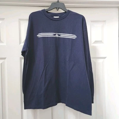 Vintage Adidas Three Stripe Navy Blue LARGE Long Sleeve Tee Shirt T-shirt 00s - Image 1 of 4