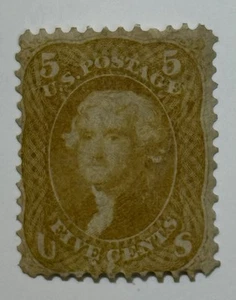 US #67b 1861 5c olive yellow Jefferson MNG/minor flts; $4850 SCV - Imagen 1 de 5