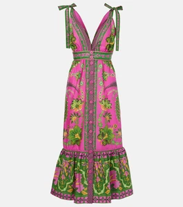 ๐$230 FARM RIO ANA TAPESTRY PINK DEEP V MIDI DRESS SZ MEDIUM NEW BEAUTIFUL! - Picture 1 of 6