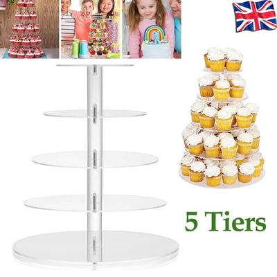 Clear Acrylic Round Cupcake Stand Display Wedding & Party Tier Cup Cake  Holder - Image 1 of 4