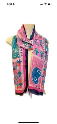 Kate Spade Nueva York Escena en la azotea Bufanda Peonía Brillante Oblonga 100% Viscosa Nueva Foto 1 de 4