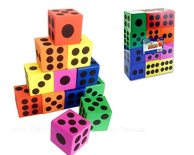 CLEVER KIDZ 12 Eva Foam Dice D6 Six Sided Spot Dice Kids Game Soft Learn & Play Blocks Toys