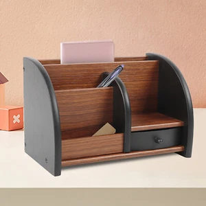 Büro Holz Schreibtisch Organizer Stifthalter Schreibtischständer mit Schublade - Bild 1 von 10