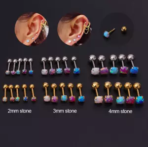 Cartilage Earrings Stud Rook Piercing Opal Gem Ball Screw Back Tragus Nose Helix - Picture 1 of 12