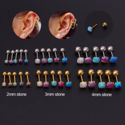 Cartilage Earrings Stud Rook Piercing Opal Gem Ball Screw Back Tragus Nose Helix - Image 1 of 4