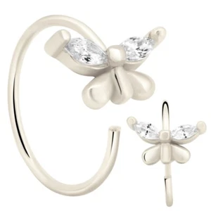 Sterling Silver 925 Butterfly Cz Silver, Gold, RoseGold Nose Hoop Ring 20G 10MM - Picture 1 of 7