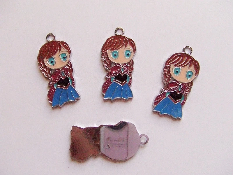 2pz charms ciondoli FROZEN ANNA  in metallo smaltato 30x16mm color argento scuro - Immagine 1 di 1