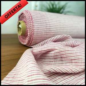 STOFF 100% REINES LEINEN FÜR VORHÄNGE SOFAS POLSTERUNG METERWARE rote Linie - Bild 1 von 4