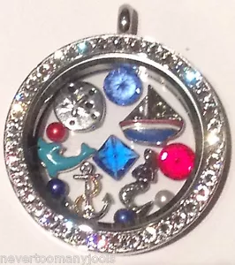 AUTHENTIC ORIGAMI OWL NAUTICAL LOVER ~ LOCKET & CHARMS ~ SAILBOAT ANCHOR DOLPHIN - Picture 1 of 1