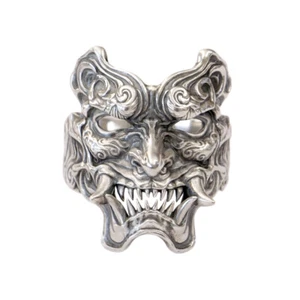 Devil Mask 925 Sterling Silver Biker Ring Punk Skull Jewelry TA501C UK Size R½ - Picture 1 of 12