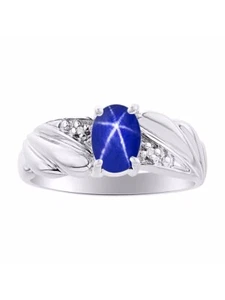 Rylos 14k White Gold Ring  Simulated Blue Star Sapphire & Diamond 7X5MM Gem - Picture 1 of 3