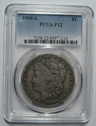= 1895-S PCGS F12 MORGAN Dollar, Super EYE Appeal Low Mintage 400K FREE Shipping Cover