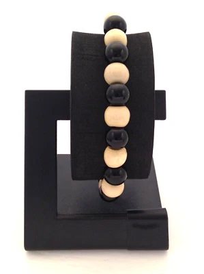 MOSACCOBLUE MENS BLACK AND BEIGE BEADED BRACELET - Image 1 of 4