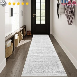 Vintage Washable Non Slip Hallway Runner Rug Ultra Thin Soft Carpet 8ft FauxWool - Picture 1 of 8