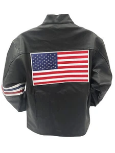 Wyatt American Flag Faux Leather Jacket Easy Rider Movie Peter Fonda Biker USA - Picture 1 of 7