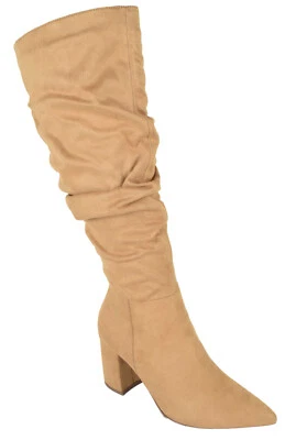 Delicious Mujeres Botas holgadas hasta la rodilla Tacones Cremallera Punta Marrón Rubio GRAVEDAD Foto 1 de 3