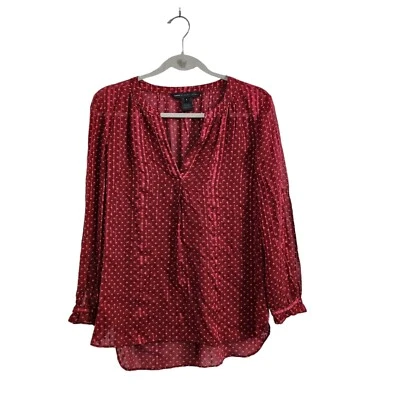 Blusa Marc Jacobs 4 Rojo Estampado Minetta Seda Top Merlot Multi Semi Transparente Foto 1 de 4