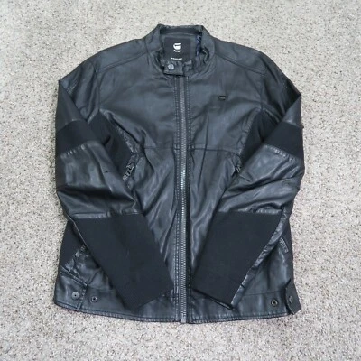 G Star Raw Jacket Womens Large Black Leather Moto Racing Biker Full Zip Coat - Image 1 of 4