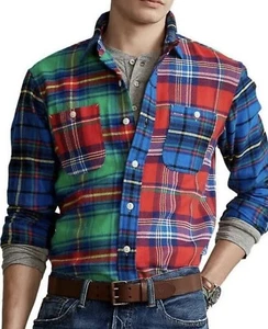 NWT POLO RALPH LAUREN Mens Big and Tall Colorblock Plaid Flannel Workshirt 2XB - Picture 1 of 6