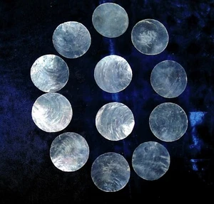 TWELVE (12) 2" ROUND CUT WHITE CAPIZ SEA SHELLS, CRAFT A8 - Picture 1 of 3