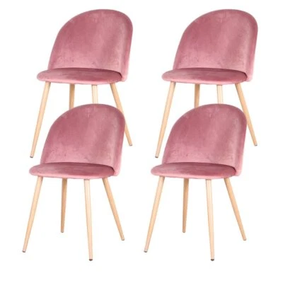 Pack de 4 Sillas Tapizada en Terciopelo Asiento Mueble Interior Comedor Rosa - Imagen 1 de 4