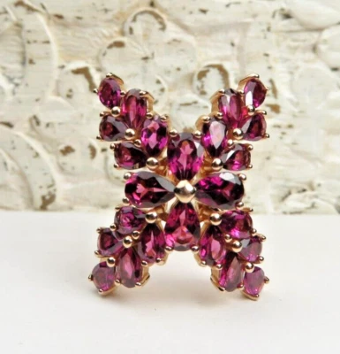 FANTÁSTICO ANEL DE COQUETEL DE PRATA ESTERLINA AMETISTA E OURO ROSA TAMANHO 6 - Imagem 1 de 4