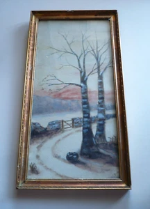 LILLIAN BAIRD, ANTIQUE WATERCOLOR, OLD GOLD FRAME SIGNED WINTER LANDSCAPE TREES - Picture 1 of 14