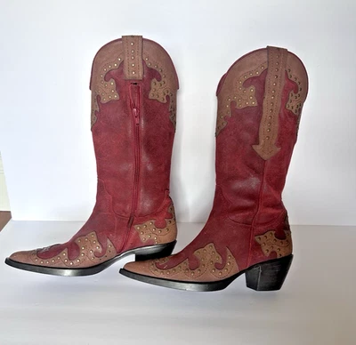 Gommus New Mahogany Red Cowboy Boot Women 7 M Western Suede  Embroidery Stud - Image 1 of 4