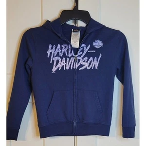 Harley Davidson Kids Hoodie Size 08Y Navy Blue Biker Casual Comfortable Hoodie - Picture 1 of 4