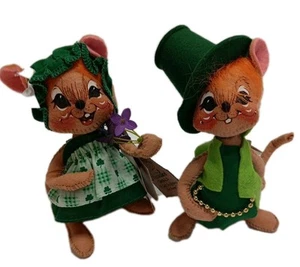 Ratones Annalee St. Patrick’s niña y niño, con etiquetas 6" de alto - Imagen 1 de 6