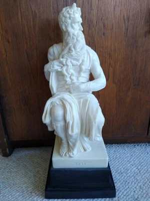 Alabaster Resin Moses with Horns sculpture by Michaelangelo 13" marked PAT LT - Image 1 of 4