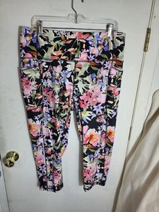 RBX Active Floral Print Leggings Capri Athletic Workout Pants Womens 2X Pockets - Picture 1 of 10