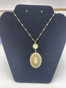 Lucky Brand Pendant Necklace Gold Tone 16” Bead Chain Iridescent Oval & Round - Picture 1 of 3