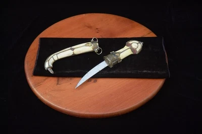 Винтажный марокканский канджар украшенный костяной верблюд гравированный латунный кинжал ручной работы - Изображение 1 из 4