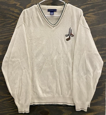 Vintage Pinnacle Golf Sweater Men’s XL USA Made V-Neck Cotton Knit Cream Argyle - Image 1 of 4