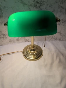 Vintage 14” Brass Bankers Lawyers Piano Desk Lamp Green Glass Shade WORKS - Picture 1 of 7