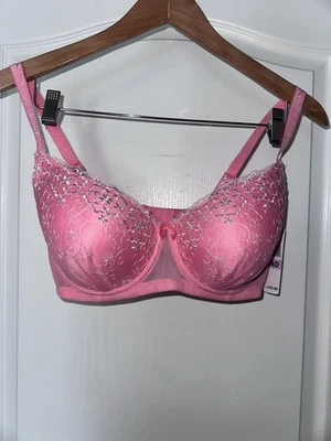 NEW WT Jezebel Pink/ White Floral Overlay Padded Bra 38D Adjustable Underwire - Image 1 of 4