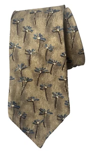 Structure 100% Silk Men's Tie Blue flowers on Desert brown 59x3 6/8" - Picture 1 of 5