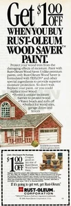 1989 Vintage Print Ad Get $1.00 Off When You Buy Rust-Oleum Wood Saver Paint - Picture 1 of 2