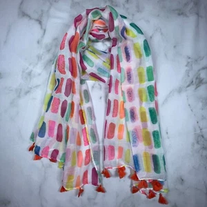 Bufanda ligera borla trazos de pintura multicolor - Imagen 1 de 4