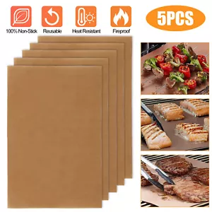 5Pcs BBQ Copper Grill Mats Non-Stick Easy to Cut Oven Sheet Liner Cooking Baking - Picture 1 of 9