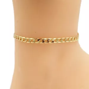 "Brazalete de tobillera relleno de oro real de 18 K eslabones cubanos de 10" - Imagen 1 de 5