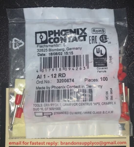 NEW Phoenix Contact 3200674 AI 1 - 12 RD 1 Pack Of 100 Connectors - Picture 1 of 3