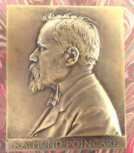FRANCE-c1910- RAYMOND POINCARE- LIMITED NUMBERED GILT BRONZE PLAQUE by CHAPLAIN - Picture 1 of 2