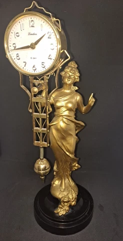 VINTAGE LINDEN JAPAN GILT FIGURAL DIANA SWINGER MYSTERY CLOCK COMPLETE  NOT WORK Cover