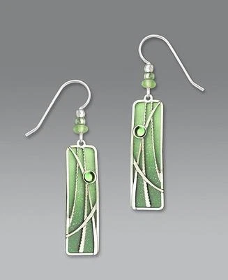 Adajio Pistachio Green Column Silver ''Reeds'' Overlay Earrings Handmade in USA - Image 1 of 4
