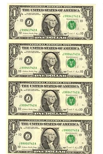 Bureau of Engraving and Printing UNCUT SHEET OF FOUR 1988 $1 BILLS WITH FOLDER - Picture 1 of 3